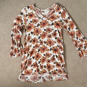 Audrey Floral V-Neck Top in Orange and Brown